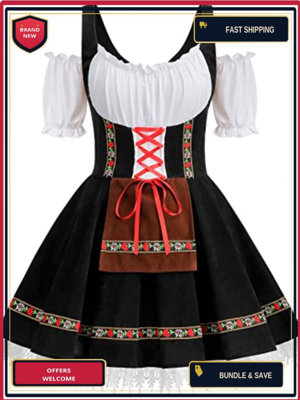 Womens Oktoberfest Bavarian Dirndl Costume Velvet Beer Maid Dress